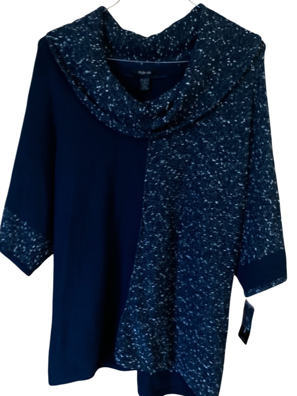 Navy Speckled Cowl Neck Knit Top